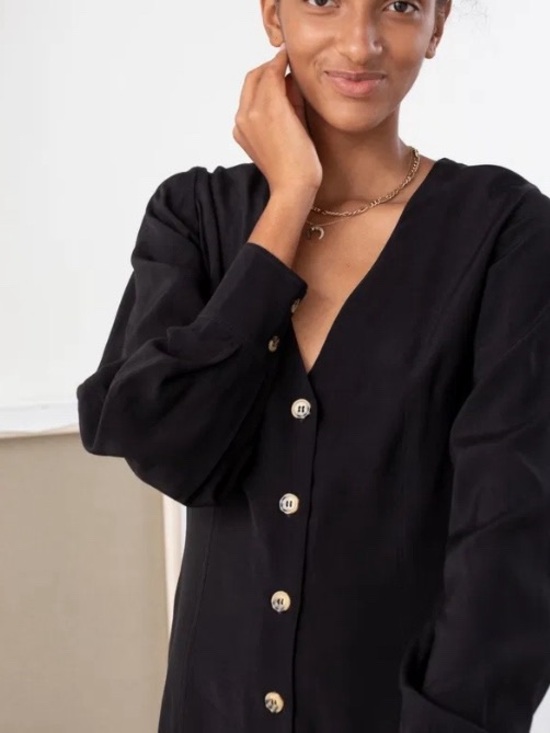 & Other Stories Black Flowy Long Sleeve Shirtdress Size 8 Mini Boho Minimalist - Picture 3 of 11